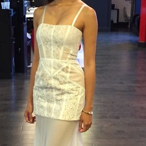 BCBG fit and flare lace white dress